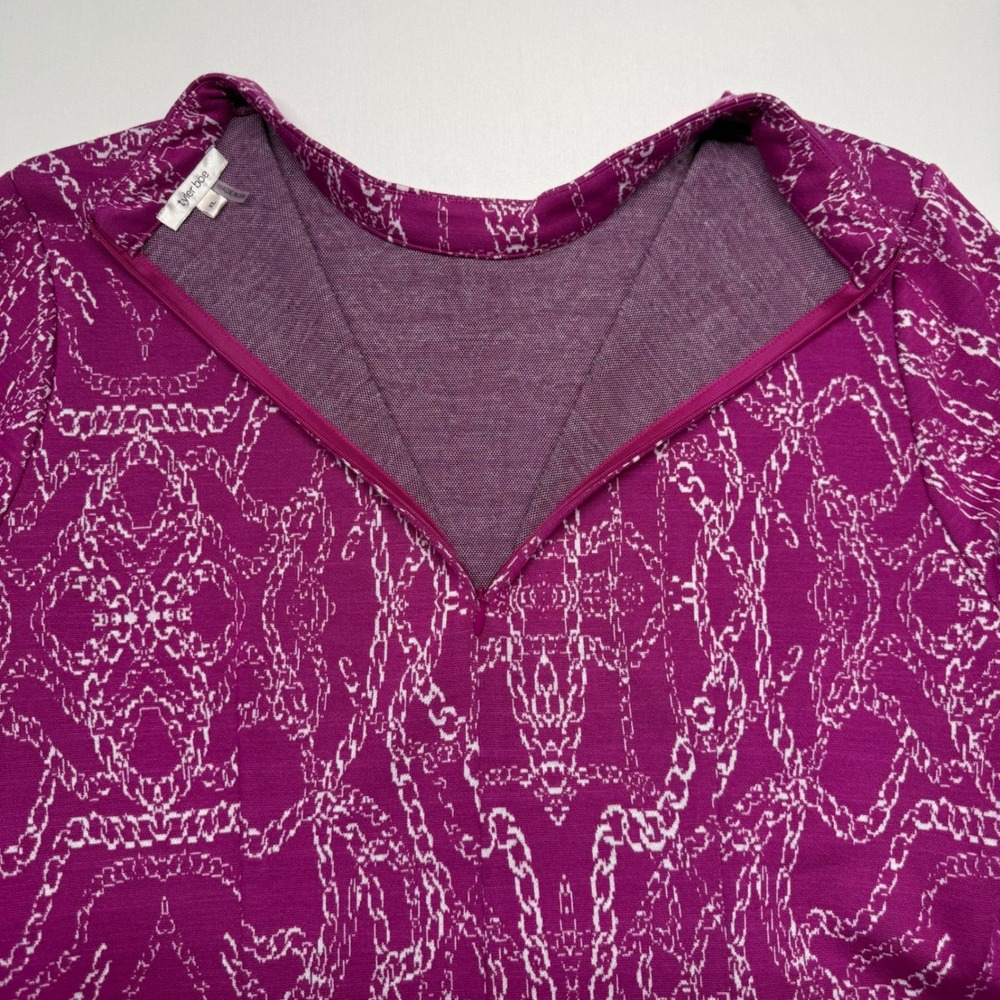 Tyler Boe Dress XL Magenta Paisley Jacquard Knit Bell Sleeve Shift - Picture 5 of 9